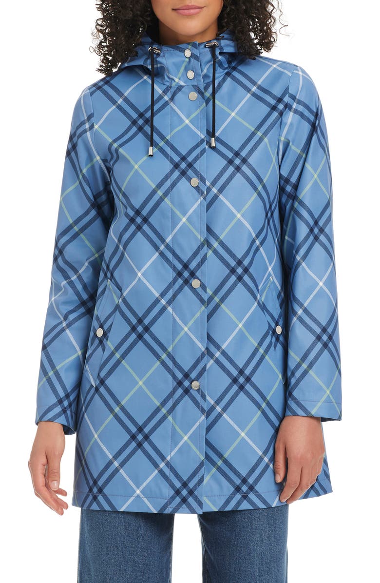 Kate Spade New York Hooded A-Line Jacket, Main, color, Timeless Bias Plaid