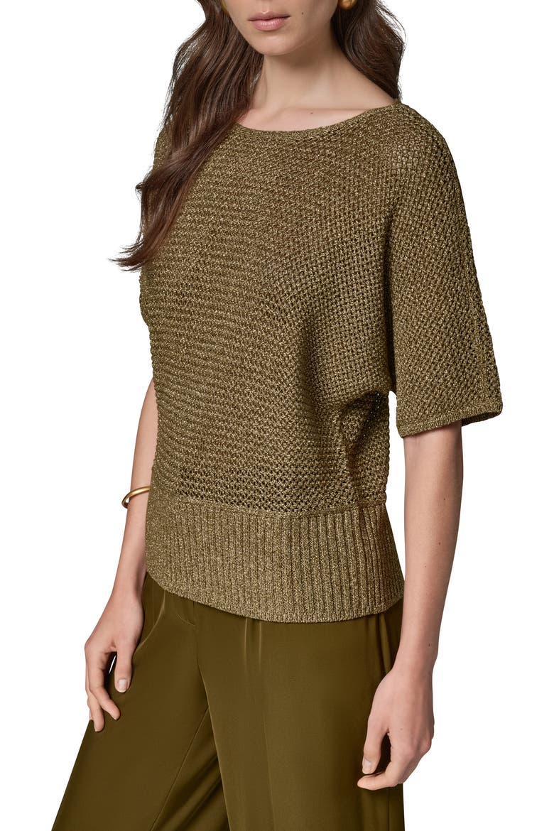 Metallic Short Sleeve Sweater, Alternate, color, OLIVE BRIN