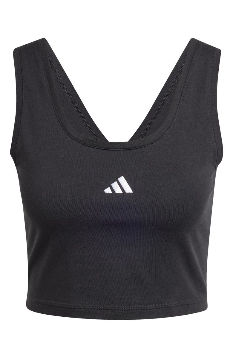 adidas Cropped Stretch Cotton Tank, Alternate, color, Black/Whit
