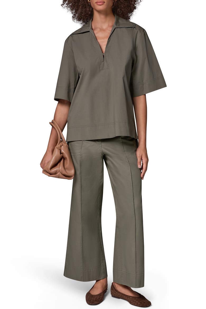 Embroidered Poplin Short Sleeve Top, Alternate, color, SAGE