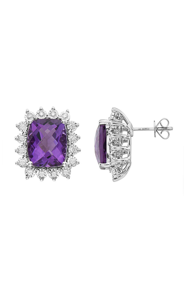 14K White Gold Royal Amethyst Halo Earrings, Alternate, color, Purple