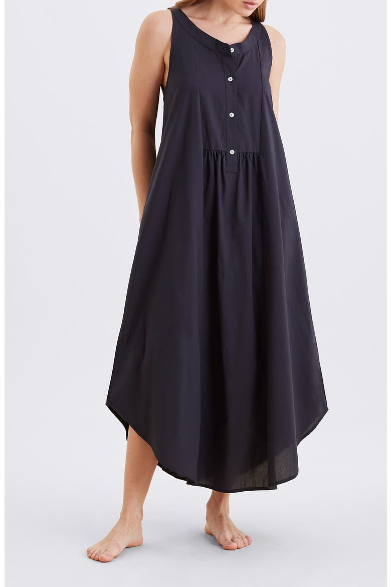 Madison Button-Up Maxi Nightgown, Alternate, color, BLACK