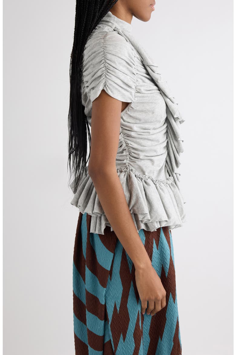 Ruffled Cotton Jersey Top, Alternate, color, GREY MELANGE