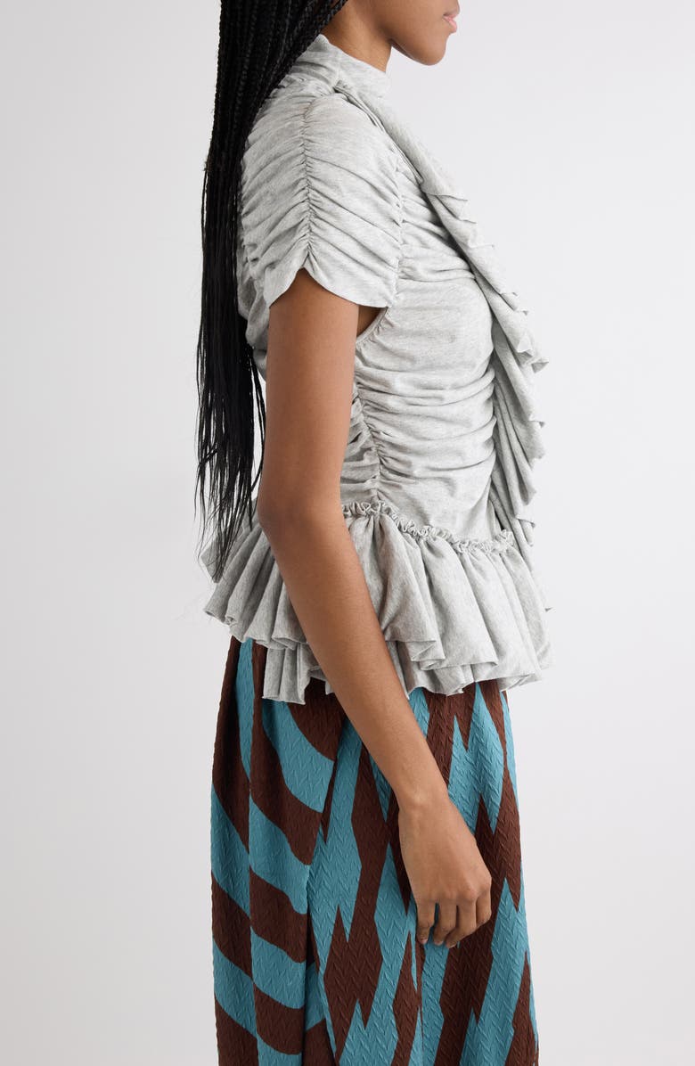 Dries Van Noten Ruffled Cotton Jersey Top, Alternate, color, Grey Melange