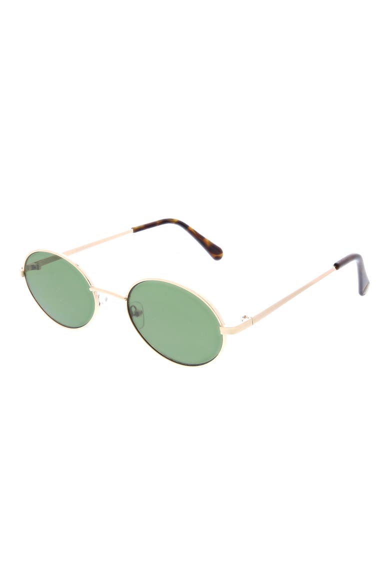 58mm Slim Metal Oval Sunglasses, Alternate, color, SHINY GOLD/GREEN
