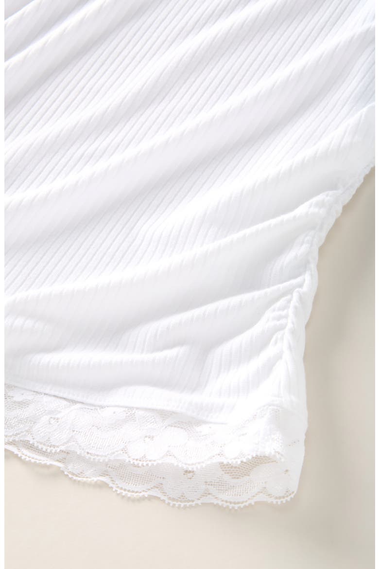 Kids' Ruched Lace Trim Tee, Alternate, color, WHITE