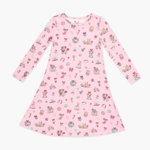 Bellabu Bear Kids' Candy Cane Lane Long Sleeve Dress In Pink