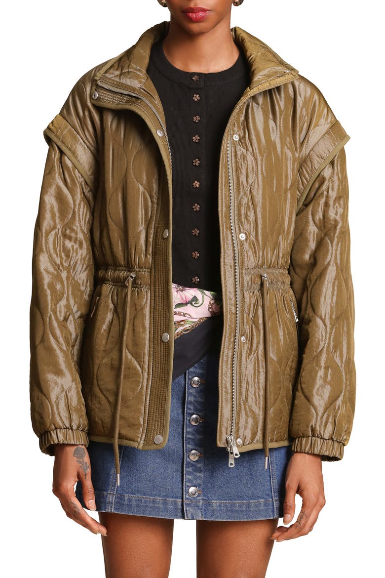 Drawstring Waist Quilted Jacket, Main, color, SEAGRASS