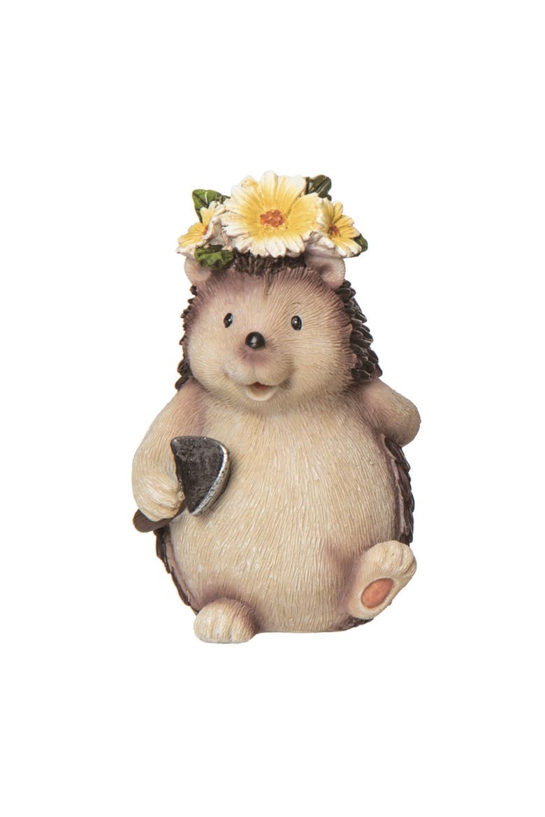 5 Inch Brown Spring Flower Crown Hedgehog Figurine Decorative Object Polyresin Spring Decor, Main, color, Brown