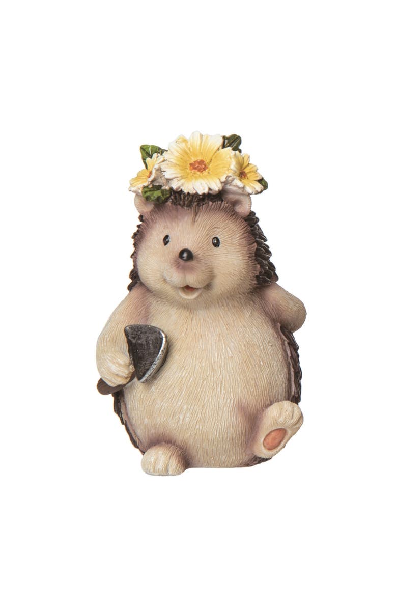 Transpac 5 Inch Brown Spring Flower Crown Hedgehog Figurine Decorative Object Polyresin Spring Decor, Main, color, Brown