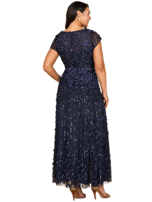 Lara New York 3d Floral Embellished Cap Sleeve Gown In Blue