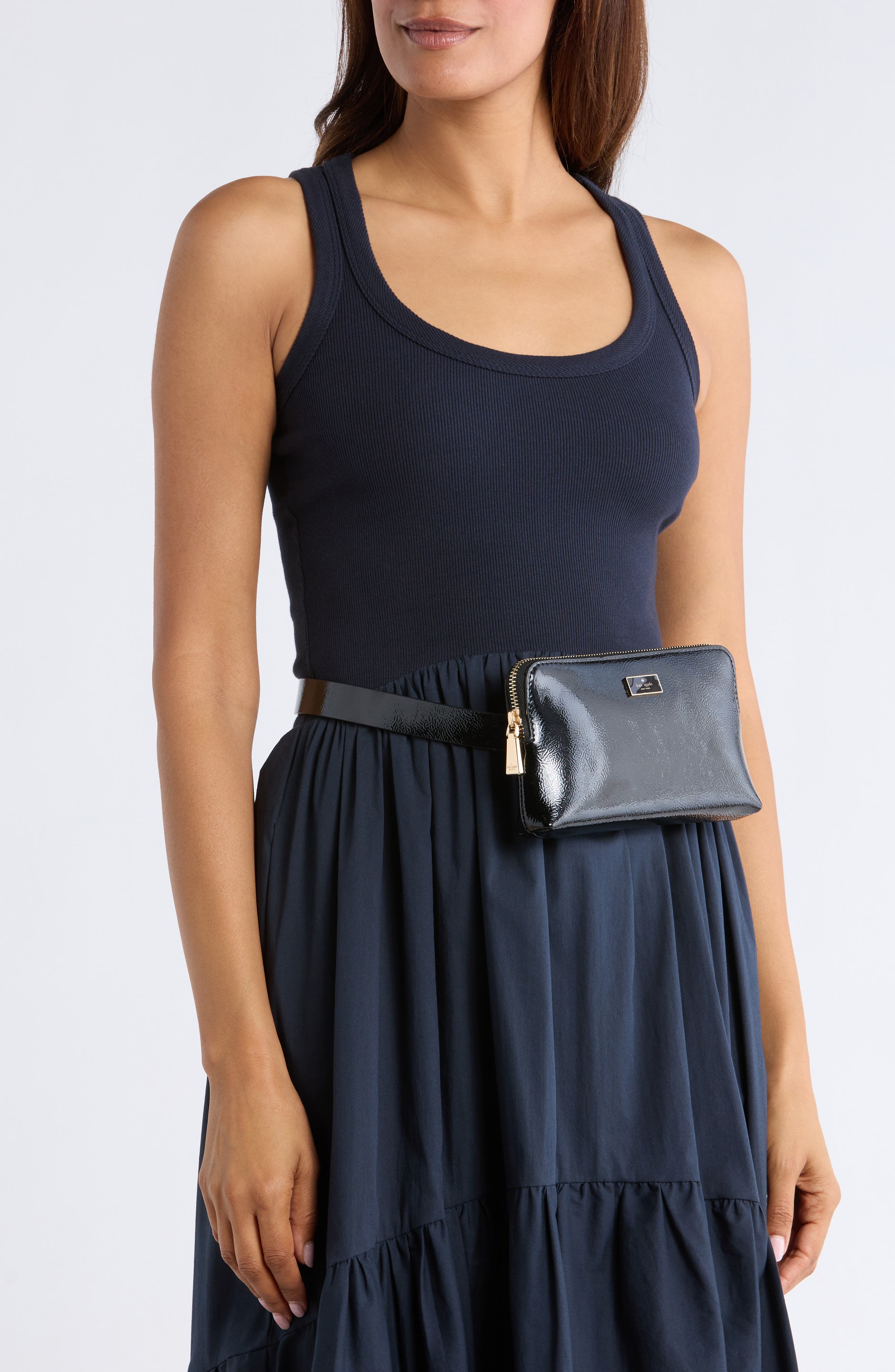 Kate Spade New York crinkle belt bag, Alternate, color, Black / Polished Gold