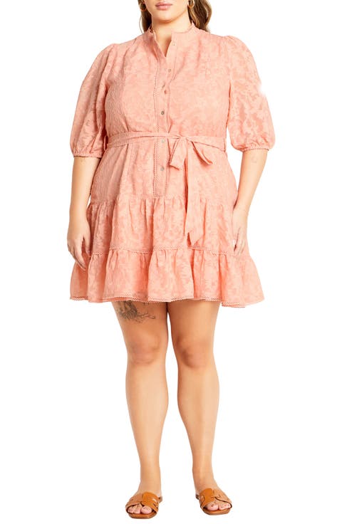 Chrissa Floral Puff Sleeve Tiered Minidress (Plus)
