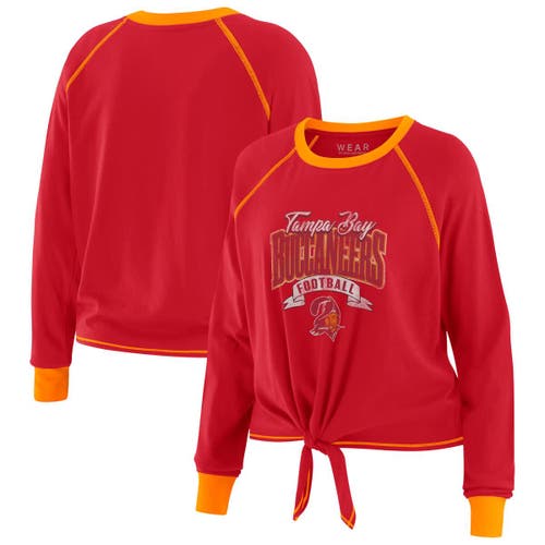 Wear By Erin Andrews Red/orange Tampa Bay Buccaneers Plus Size Tie-front Long Sleeve Top In Red