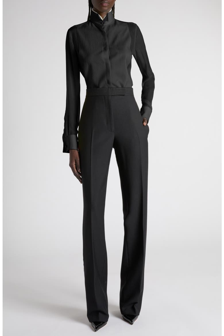 Tailored Sequin Wool Blend Crepe Straight Leg Pants, Alternate, color, BLACK