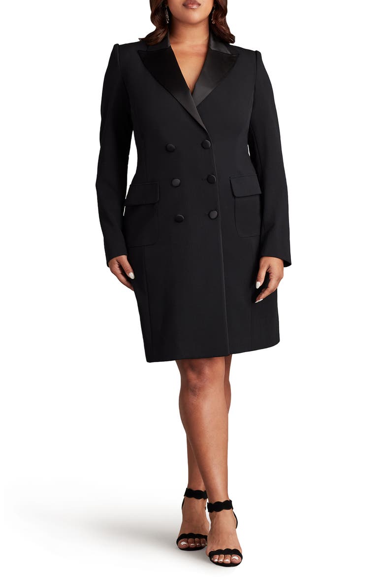 Long Sleeve Tuxedo Dress, Main, color, BLACK