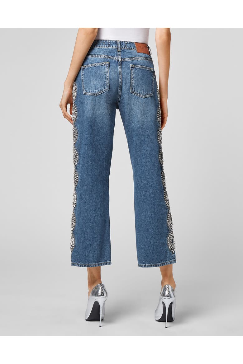 Denim Trousers Loose Fit Crystal Cable Women, Alternate, color, NewBaroqueBlue
