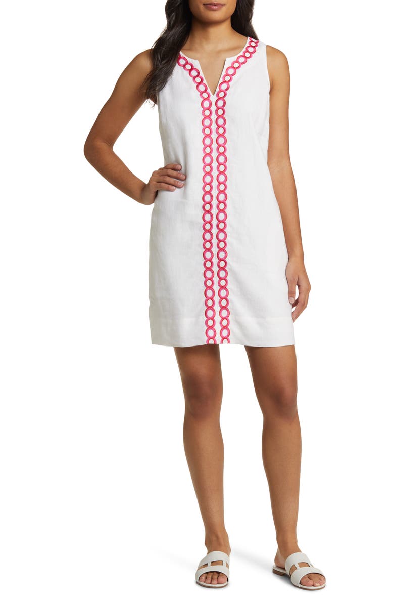 Tommy Bahama Geo Embroidered Linen Shift Dress, Main, color,