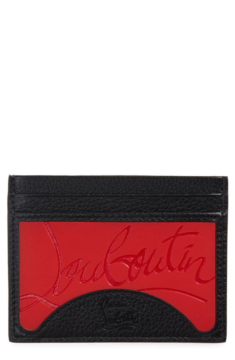 Christian Louboutin Kios Sneaker Sole Leather & TPU Card Case, Main, color, Loub Black