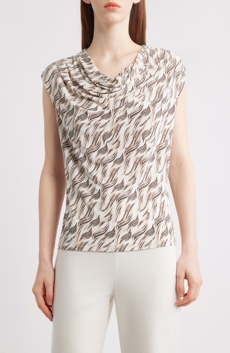 Anne Klein Abstract Print Cowl Neck Cap Sleeve Top, Main, color, 
