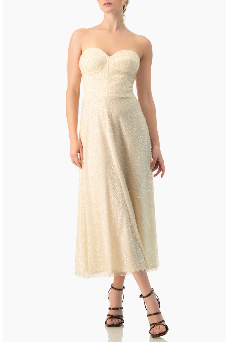 Strapless Bustier Sequin Midi Dress, Main, color, Beige