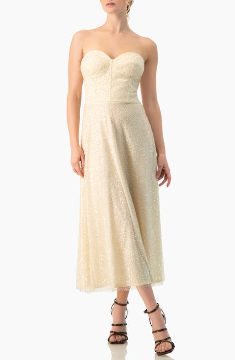 Strapless Bustier Sequin Midi Dress