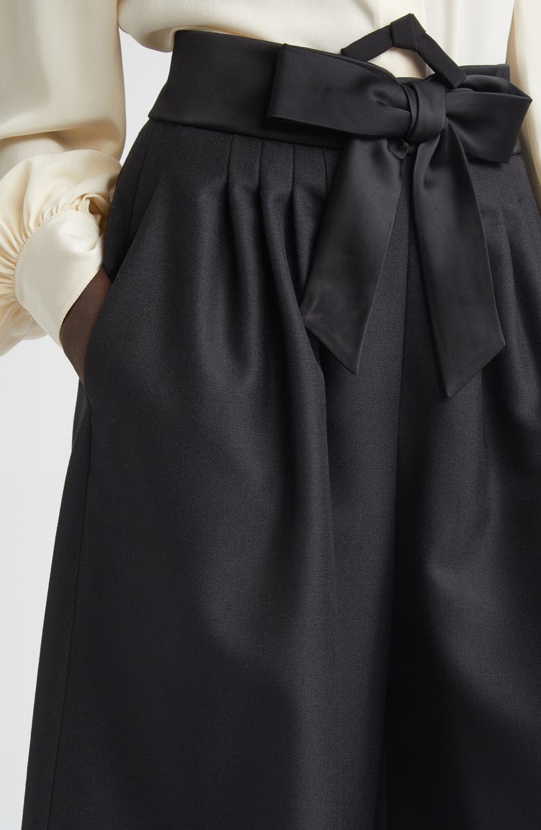 Valentino Bow Waist Wool & Mohair Bermuda Shorts, Alternate, color, Black