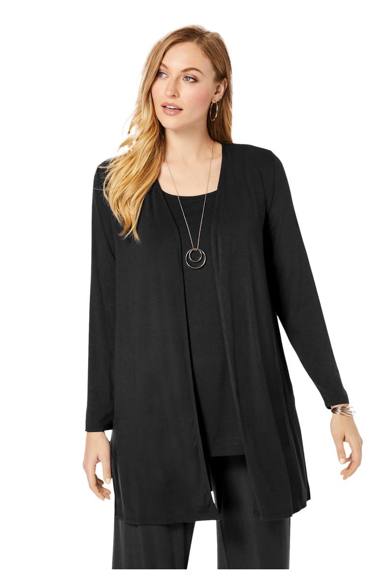 Jessica London Everyday Stretch Knit Open Front Cardigan, Main, color, Black