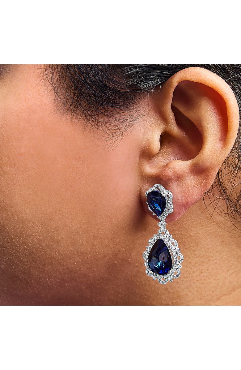 Haus of Brilliance 18K White Gold Blue Sapphire & 2.0 Cttw Diamond Halo Drop & Dangle Earring, Alternate, color, White