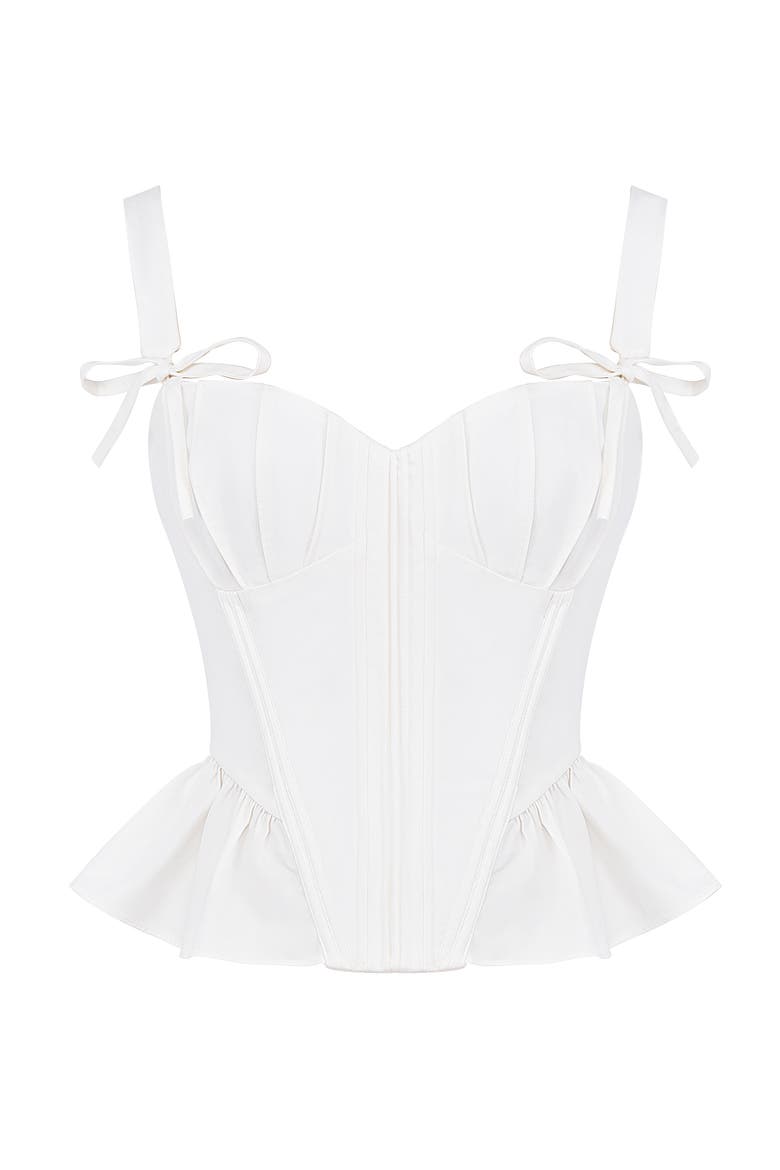 Gigou Bow Strap Peplum Corset Top, Alternate, color, WHITE