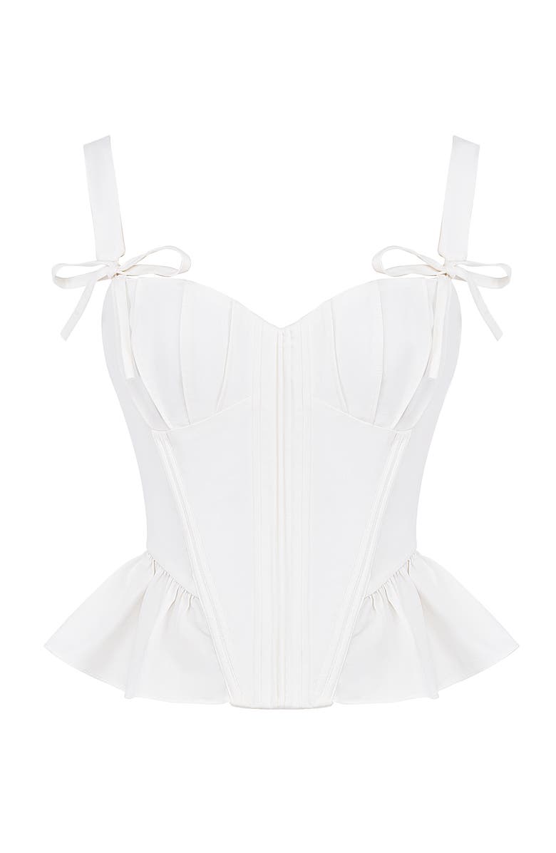 HOUSE OF CB Gigou Bow Strap Peplum Corset Top, Alternate, color, White