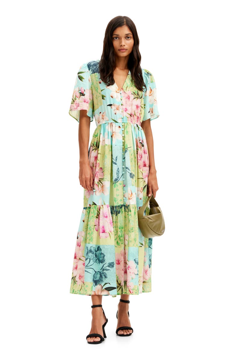 Desigual Blues Floral Print A-Line Dress, Alternate, color, 