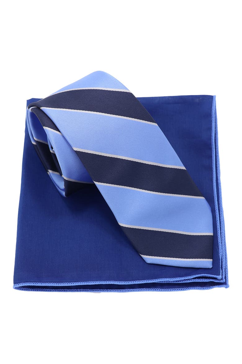 Stripe Tie & Pocket Square Box Set, Main, color, NAVY BLUE