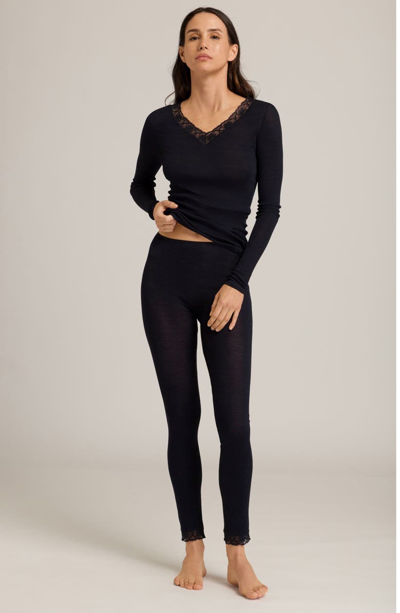 Hanro Ribbed Merino Wool & Silk Pajama Top, Alternate, color,