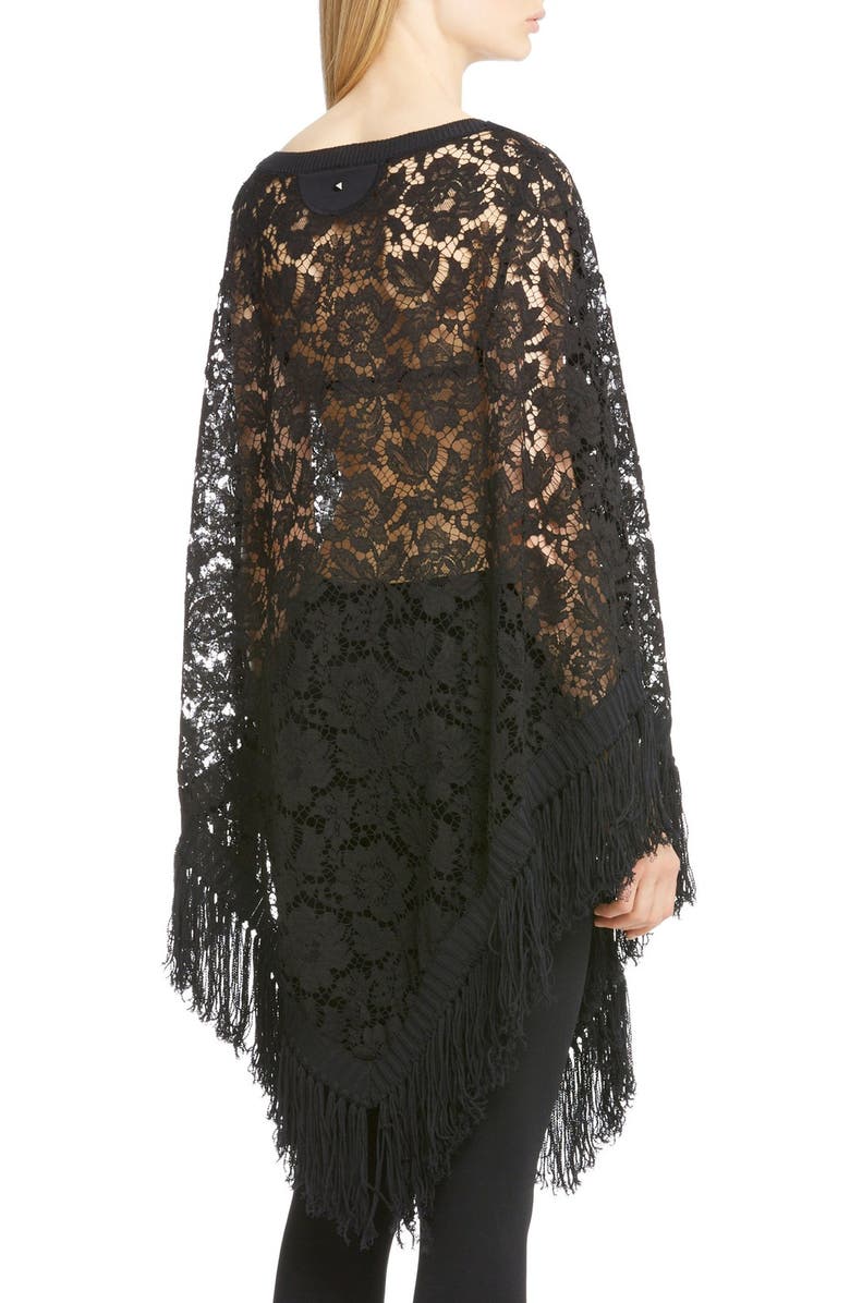 Valentino Fringed Lace Poncho, Alternate, color,