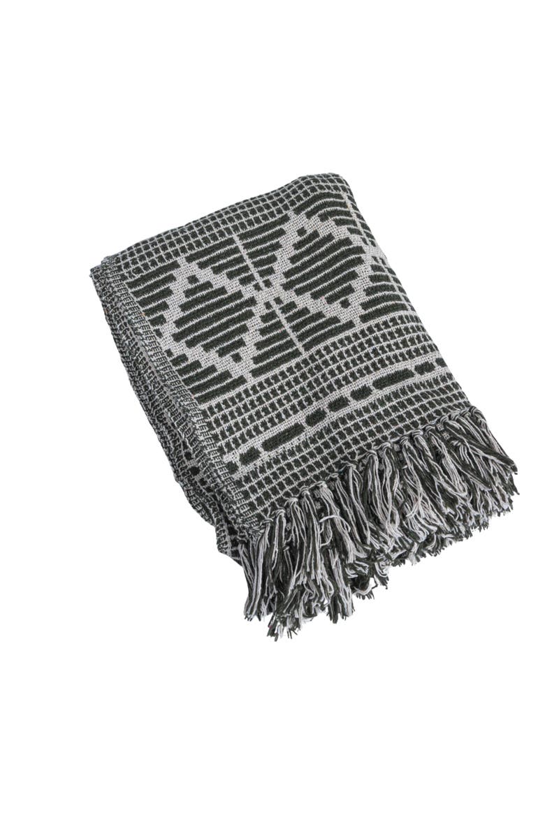 Soft Throw with Diamond Pattern and Fringe, Main, color, Green