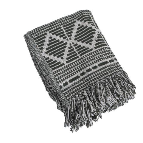Soft Throw with Diamond Pattern and Fringe