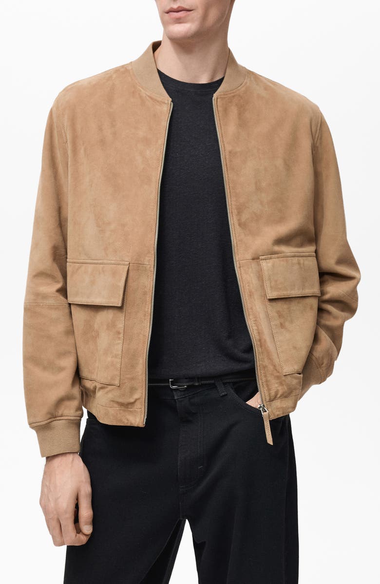 MANGO Suede Bomber Jacket, Main, color, 