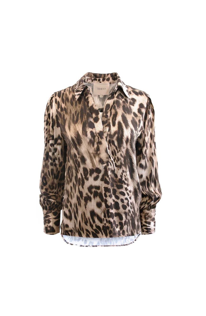 THEO The Label Danae Leopard Print Henley Shirt, Main, color, Leopard