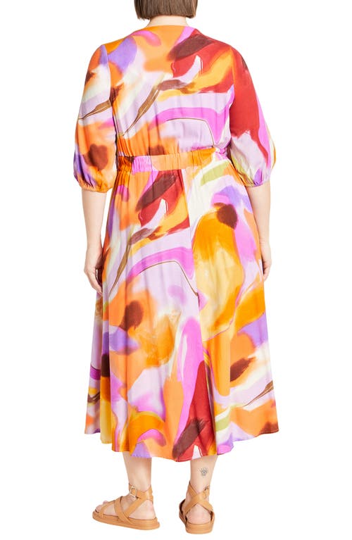 City Chic Swirl Print Tie Front Midi Dress