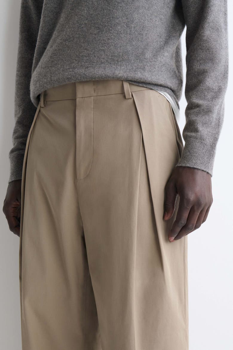 Pleated Cotton Relaxed-Fit Wide-Leg Pants, Alternate, color, BEIGE