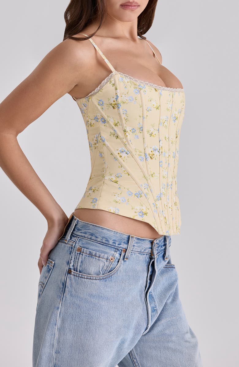 HOUSE OF CB Cadie Lemon Floral Stretch Cotton Corset Top, Alternate, color, Lemon Floral