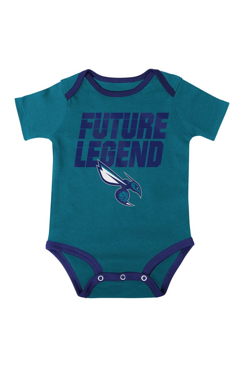 Infant Teal/Purple/Gray Charlotte Hornets Bank Shot Bodysuit, Hoodie T-Shirt & Shorts Set, Alternate, color, Teal