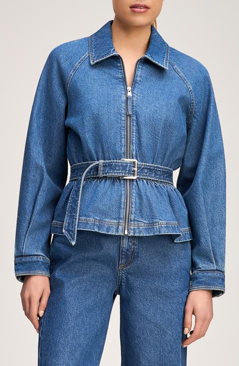 Briar Belted Cotton Blend Stretch Denim Jacket
