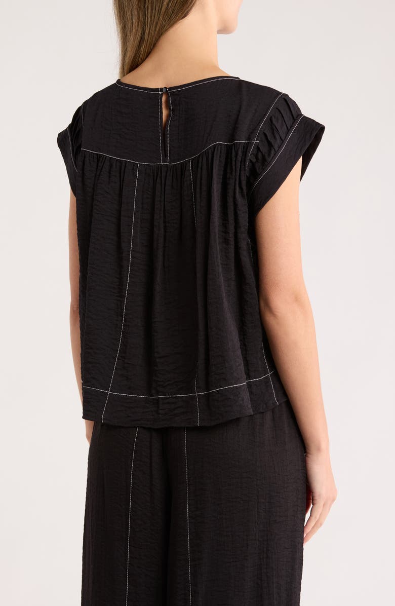 Adrianna Papell Crinkled Cap Sleeve Babydoll Crop Top, Alternate, color, Black/ Ivory