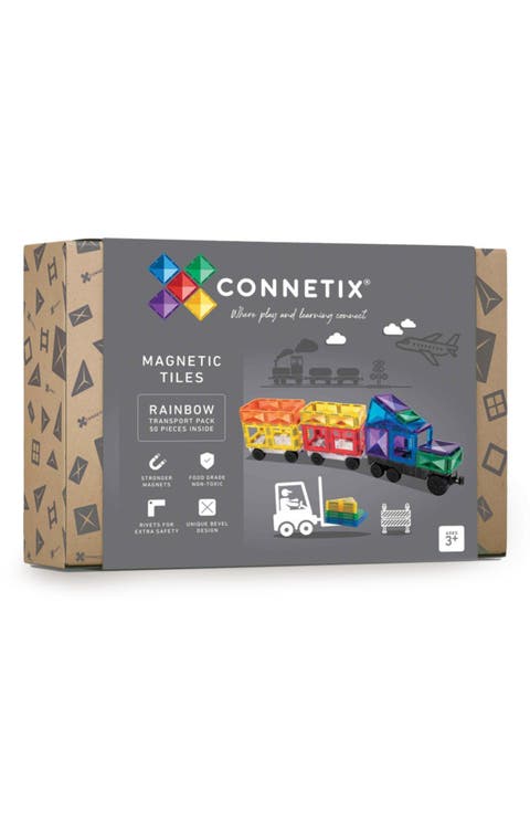 Kids' Rainbow Magnetic Tiles 50-Piece Transport Pack