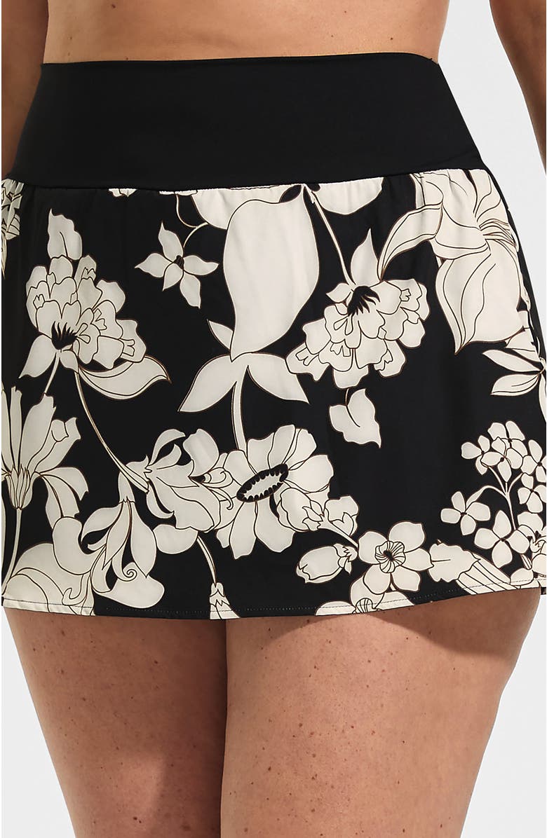 Lands' End Pinchless Mini Swim Skort, Main, color, Black/Egret Lilies