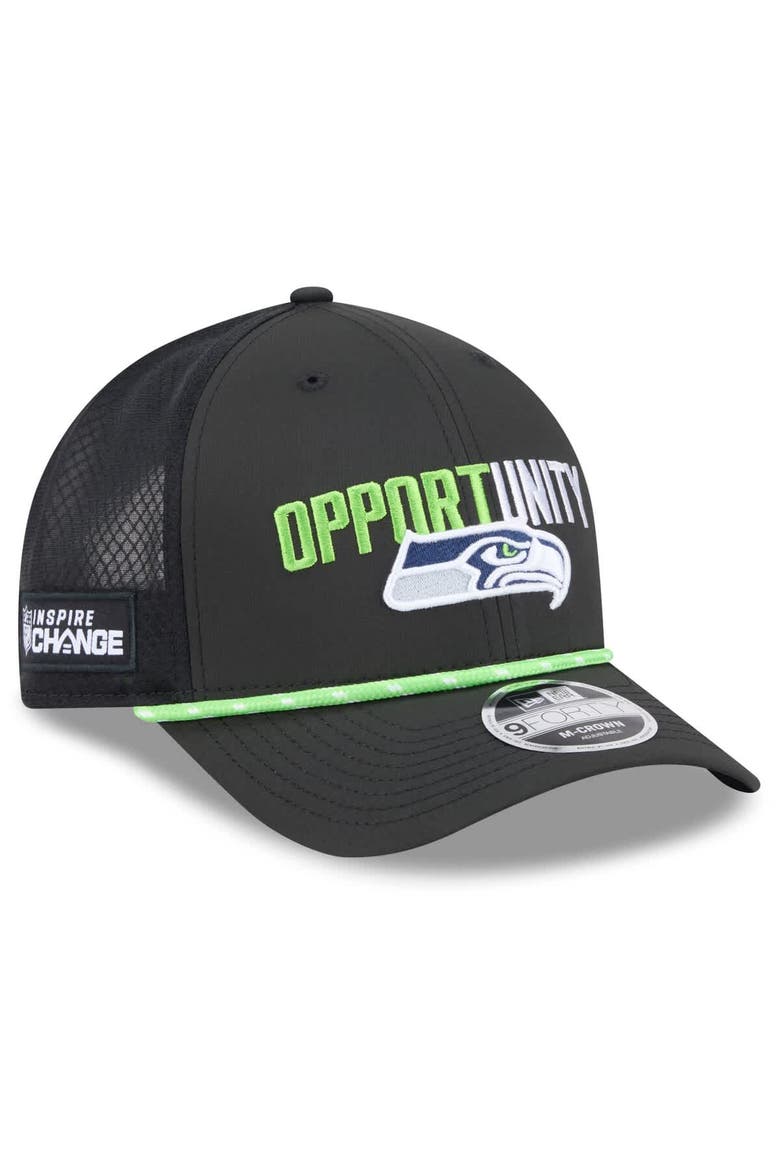 Men's New Era Black Seattle Seahawks 2025 Inspire Change 9FORTY M-Crown Adjustable Hat, Main, color, Black