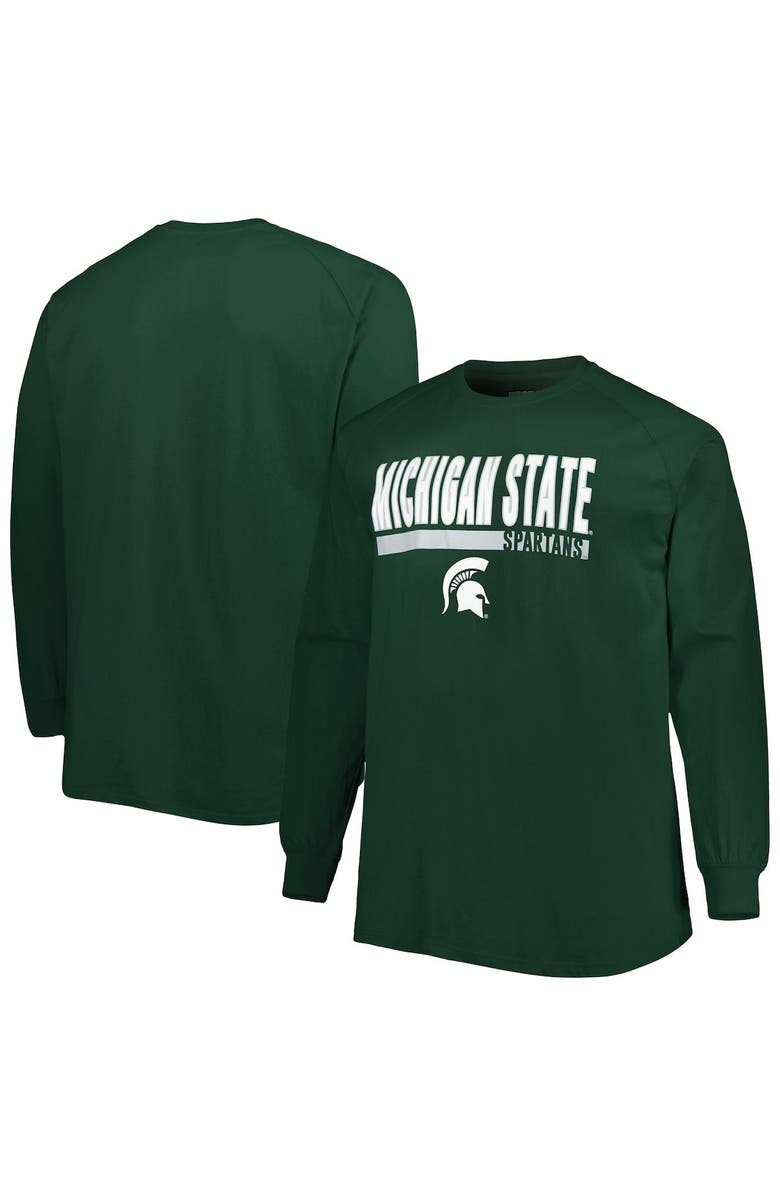 PROFILE Men's Green Michigan State Spartans Big & Tall Two-Hit Raglan Long Sleeve T-Shirt, Alternate, color, 