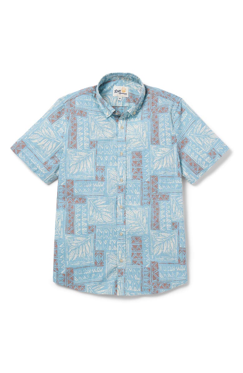 Reyn Spooner Dusty Fronds Tailored Fit Short Sleeve Button-Down Shirt, Main, color, Adriatic Blue